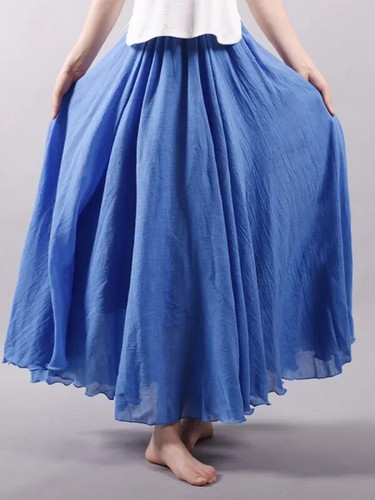 Summer Women Skirt Linen Cotton Long Skirts Elastic Waist Boho Maxi Skirts - Picture 6 of 42