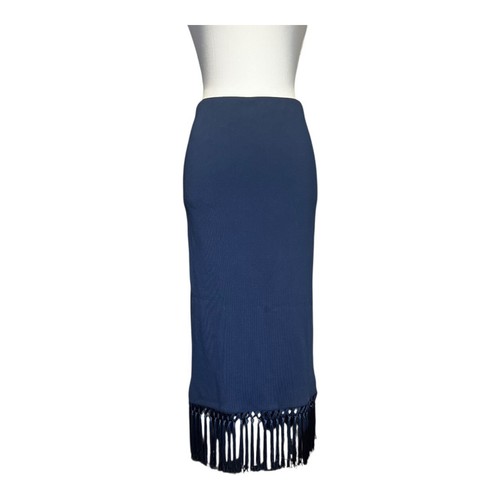 SEED HERITAGE Blue Frill Hem Bodycon Midi Skirt Sz L Boho Summer Preppy #0297 - Picture 2 of 3