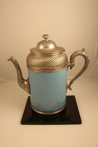 Antique-European-Blue-Enamel-Graniteware-Pewter-Coffee-Pot