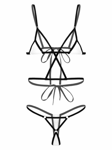 Sexy 2 Piezas Lencería Traje de Baño Con Cordones Mini Sujetador Prendas para el torso con Tanga Trajes - Imagen 20 de 30