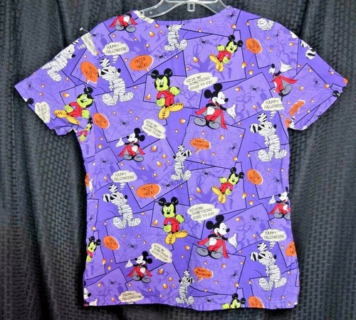 Disney Purple Mickey Mouse Halloween Scrub Top Shirt 2 Pocket Women's Small - Picture 5 of 5