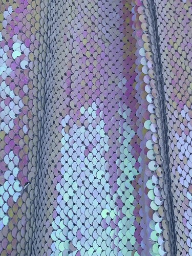 Unicorn,Mermaid Holographic Reversible Pink Silver Sequins Fabric. 2 Colors. BTY - Picture 1 of 10