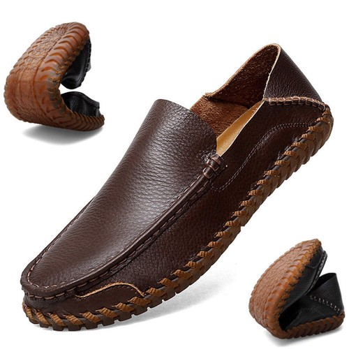 Men's Genuine Leather Slip On Shoes Breathable Round Toe Beef Tendon Sole Drivin - 第 18/51 張圖片