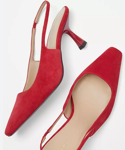 ANN TAYLOR CARDINAL RED SUEDE SQUARE TOPLINE SLINGBACK PUMPS HEELS SHOES SZ 9 - Picture 3 of 5