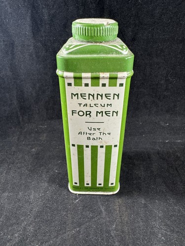 Talco de baño neutro Mennen años 50 lata cuadrada verde rayas color crema metal completo - Imagen 3 de 7