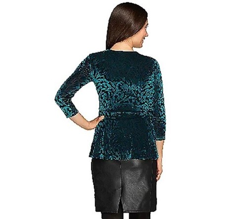Top mujer con control XS verde manga larga peplum con detalle Burnout - Imagen 4 de 5