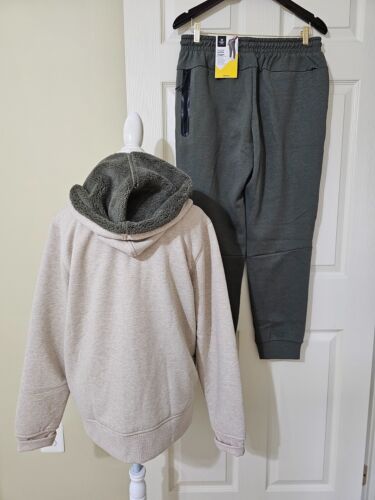 Member's Mark 2 Pc. Tracksuit Sherpa Lined Oatmeal/Green Jacket & Joggers Sz. M - Picture 2 of 24