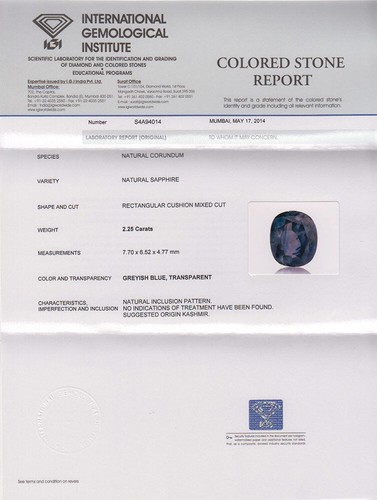 Zafiro azul cachemira certificado GIA IGI 2,25 quilates óvalo natural sin tratar - Imagen 6 de 6