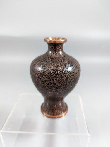 Antico vaso cinese nero cloisonne XIX secolo - Foto 6 di 11