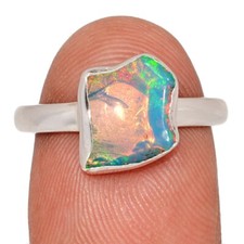 Natural Ethiopian Opal Polish Rough 925 Sterling Silver Ring Jewelry s.8 CR73978