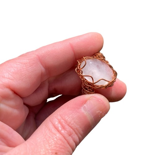 Anello fascia intrecciata filo rame cristallo quarzo trasparente gioielli fatti a mano misura 10 - Foto 2 di 10