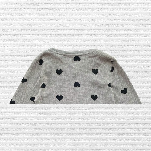 New Old Navy Girls Hearts Thermal Top Gray Black Waffle Knit Long Sleeve Size 8 - Picture 7 of 11