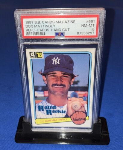 DON MATTINGLY Rated Rookie Rare Vs 1984 Donruss RC 1987 BBCM Repli-Card PSA 8 HC
