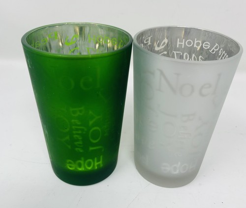 NEW Set of 2 Mercury Glass Tealight Candle Holders Green Silver 4.25” Tall - Picture 2 of 5