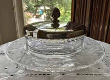 WM B DURGIN STERLING SILVER & PAIRPOINT ENGRAVED GLASS CRACKER CHEESE PLATE 1905