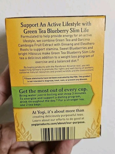 Brand NEW Yogi Green Tea Blueberry Slim Life, 16 Tea Bags, 1.12 oz, ONE Box - Picture 2 of 5