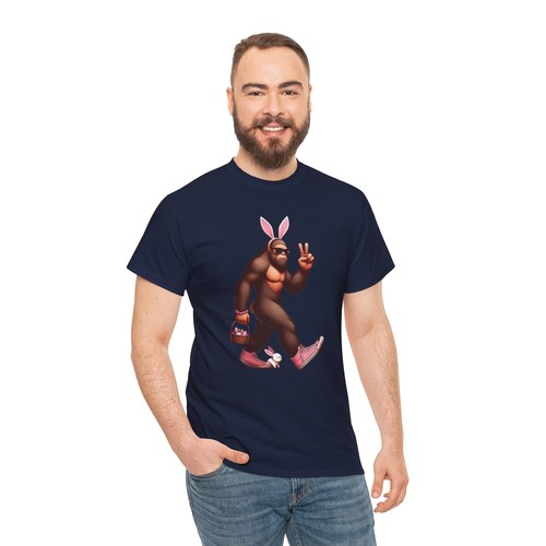 Happy Easter Day Bigfoot Bunny Egg T-shirt - Peace Sign Holiday Graphic Tee - Picture 69 of 74