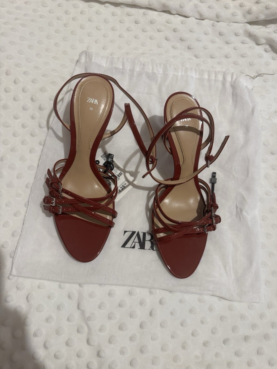 ZARA Black High Heel Sandals /SHOES/ With Rhinestones STRAP NEW