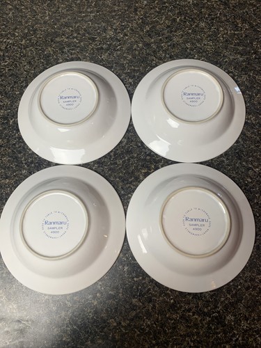4 Ranmaru 7.25" Soup Cereal Bowls Sampler #4900 Cross Stitch Flowers Stoneware - Picture 2 of 3