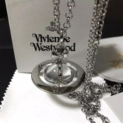 Authentic Vivienne Westwood 3D Small Orb Glass Silver Necklace Chain IN BOX