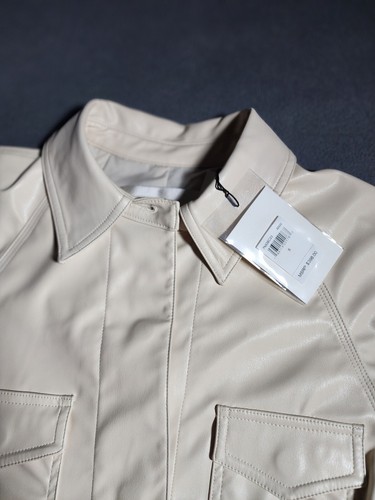 7 For All Mankind Jacket Womens Small Cream Faux Leather Blazer Belted NWT - Picture 4 of 22
