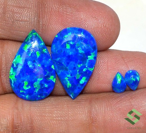 Synthetic Opal Pear Cabochon 2 Pair 23x14 mm & 7x5 mm For Earrings Loose Gems - Picture 2 of 6