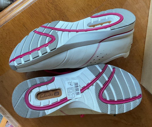 CLARKS IZOLA LACE ATSU SPORT RANGE Women White Leather/Pink Lace Up Size 5 1/2 D - Picture 4 of 11