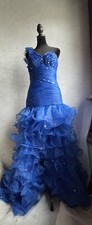 Royal Blue Wedding Dress With Ruffles In Size M-L