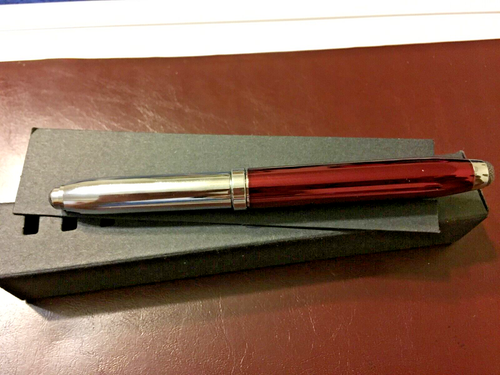 Pluma de tinta cromada plateada ejecutiva promocional con lápiz óptico As borgoña grabado - Imagen 3 de 6