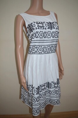 Neu M&S Collection Kleid weiß reine Baumwolle Kreuzstich Gr. UK 14 kurz