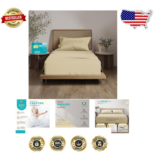 Luxury Sand Twin Sheet Set - 800 Thread Count Egyptian Cotton, 16" Deep Pockets