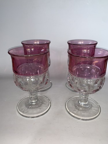 4 Kings Crown Ruby Red Flash Thumprint 5 1/2" Tiffen Goblets WINE GOBLETS - Picture 7 of 8