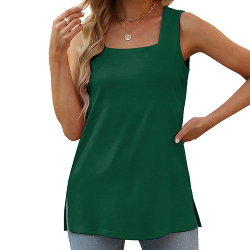 Summer Tank Tops For Women Square Neck Flowy Sleeveless Loose Fit Casual Blouse - Picture 9 of 42