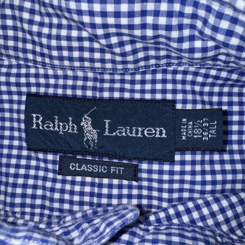 Ralph Lauren Shirt Mens 18 1/2 - 36/37 Tall Blue Check Polo Pony Preppy Long - Picture 3 of 6