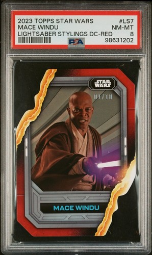 2023 TOPPS STAR WARS LIGHTSABER STYLINGS DIE-CUT LS7 MACE WINDU RED 1/10 - PSA 8 - Picture 1 of 2