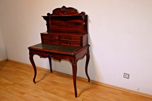 Antik Damen-Schreibtisch, Sekretär, wohnfertig, Louis Philippe, Nussbaum ca.1900 - Bild 4 von 19