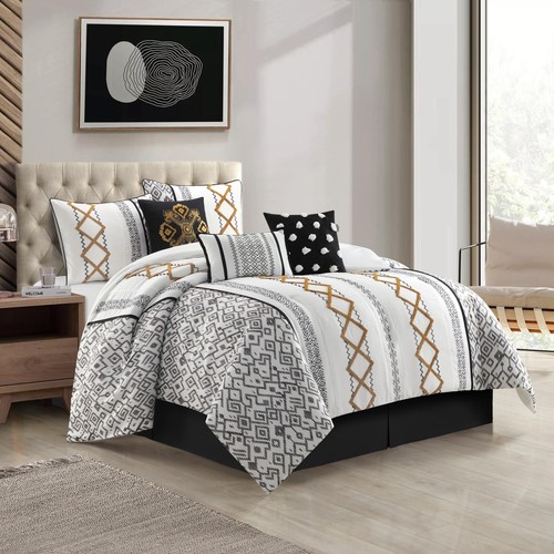Stratford Park Luxury 7 Piece Cozy Comforter Set, California King, Black and ... - Picture 2 of 7