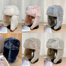Russian Faux Plush Fur Hat Aviator Trapper Hat Winter Ski Ushanka Earflap Unisex