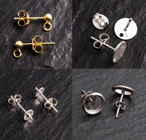 Ohrschmuck Fassung Ohrstecker Durchzieher Silber 925 Krappen Cabochon Kugel - Bild 1 von 58