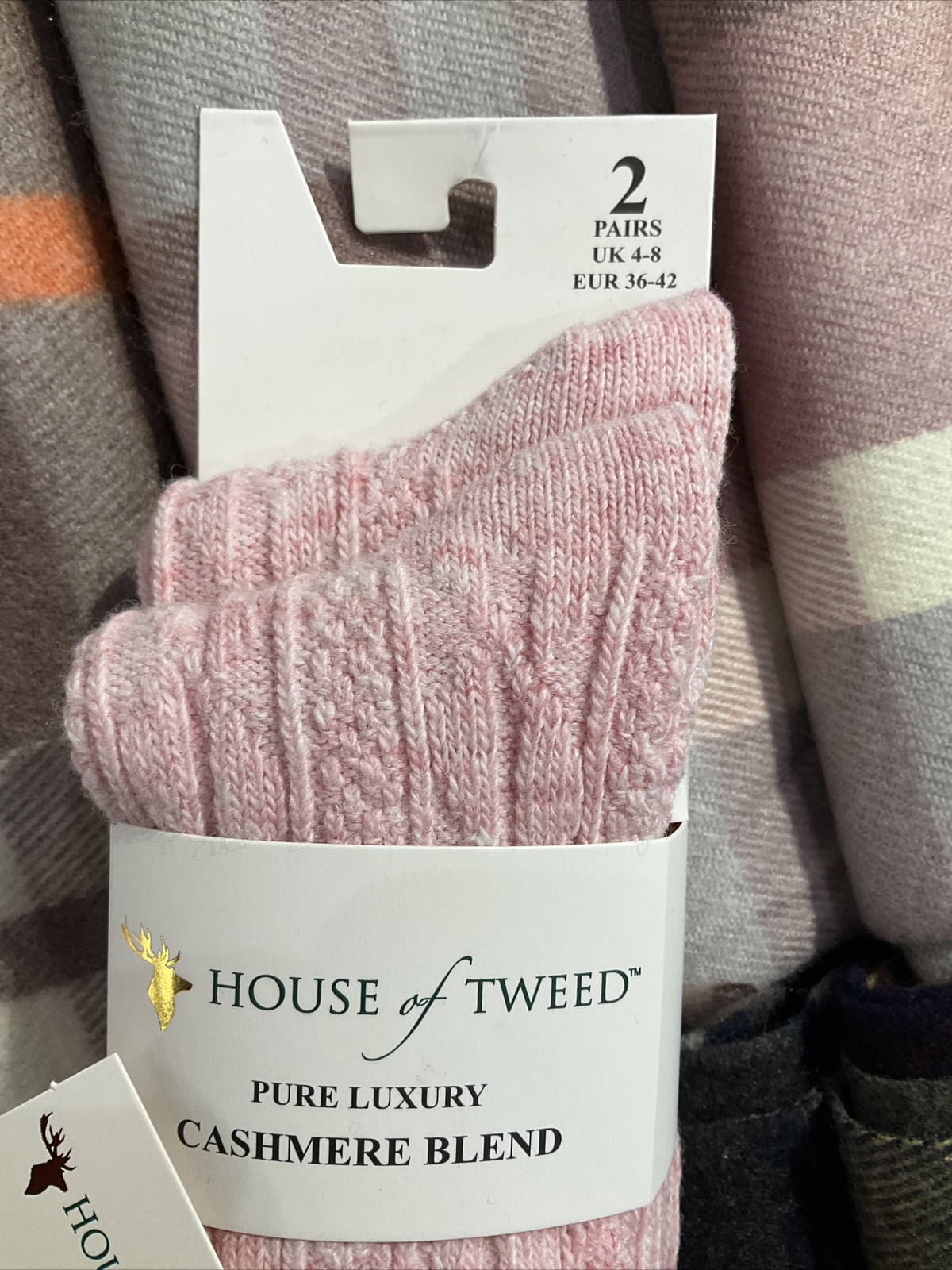 2 Pairs Socks HOUSE OF TWEED PURE LUXURY SOCKS CASHMERE BLEND UK 4-8 & EU 36-42 - Picture 3 of 3