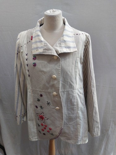 Joe Browns Blue Stripe Embroidered Jacket, 100% Cotton- UK 18