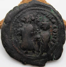 Roman Byzantine | Heraclius | AE Follis | 614-615 CE | RY 5 | ⳩ | Christogram