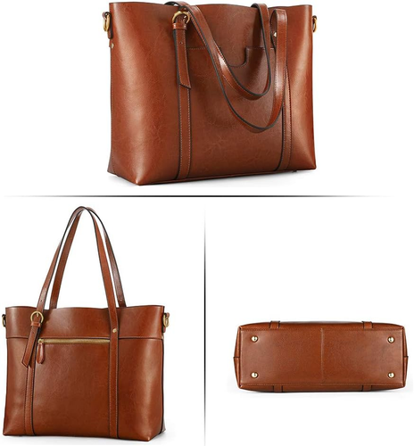 Genuine Leather Women Tote Bag Soft Handbags Vintage Shoulder Purses Fashion Top - Picture 5 of 9