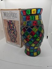 Stained Glass Mosaic Hurricane Lamp Shade Globe Multicolor Chimney 9.5" Tall