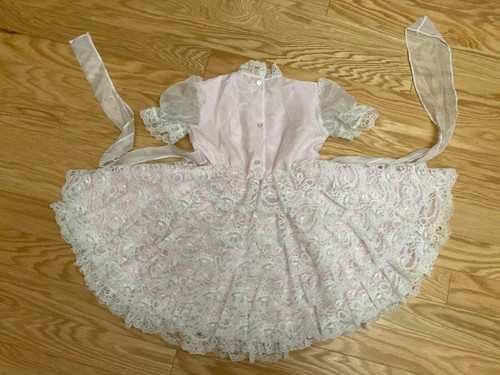 VTG Girls Ruffles Lace Sheer Party Pageant Full Circle Pink White Dress 6X USA - Picture 3 of 11