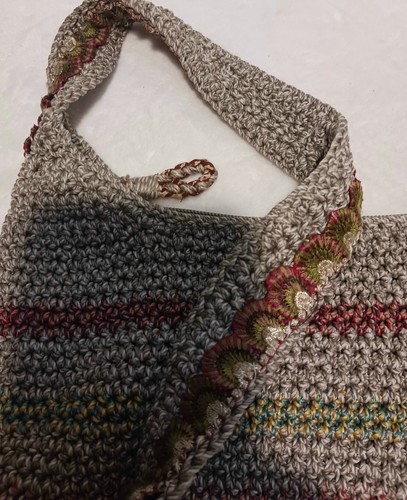 The Sak Satchel Shoulder Bag Crochet Knit Rainbow Striped Boho Embroidered - Picture 8 of 14