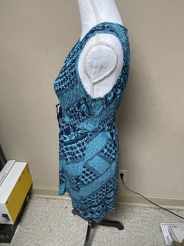 Women’s DKNY jeans 100% Cotton Teal Patterned Dress Cinch Waist, Size M - Picture 4 of 9