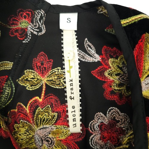 Uncle Frank Dress Black Velvet Embroidered Floral A-Line Size S Scoop Back Tunic - Picture 3 of 12