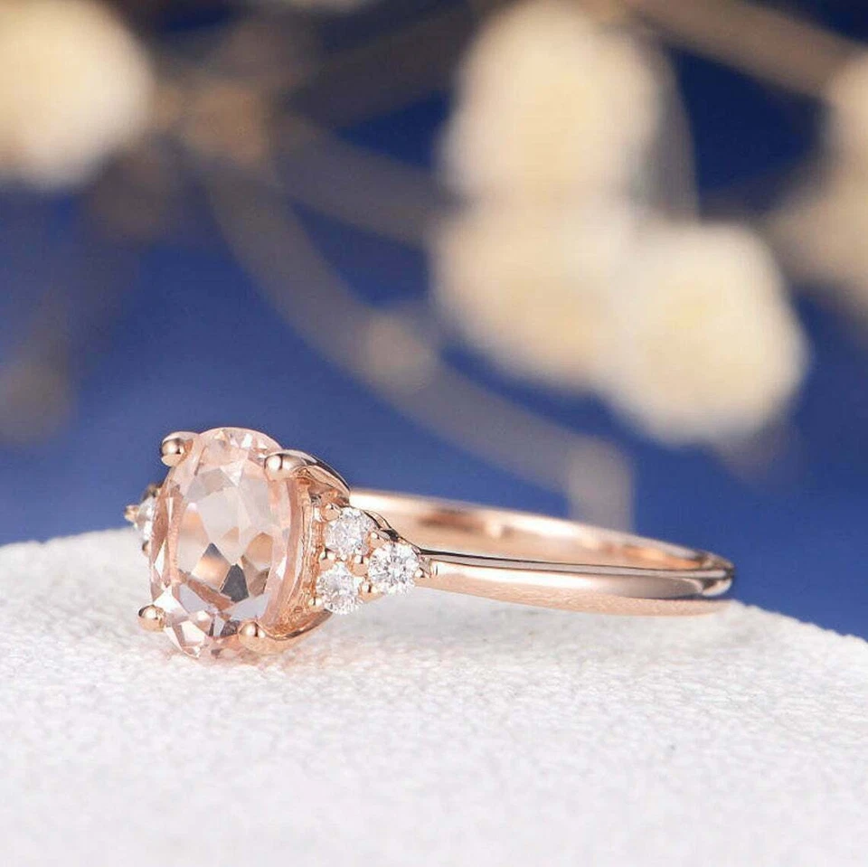 2Ct Ovaler Simulierter Morganit Solitär Verlobungsring 14K Roségold Beschichtet - Bild 3 von 4