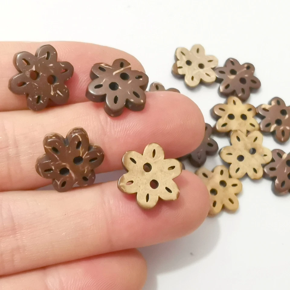 Hollowed out flower Natural coconut shell buttons 15mm 2 hole 1.8 mm DIY charm - Image 3 of 3
